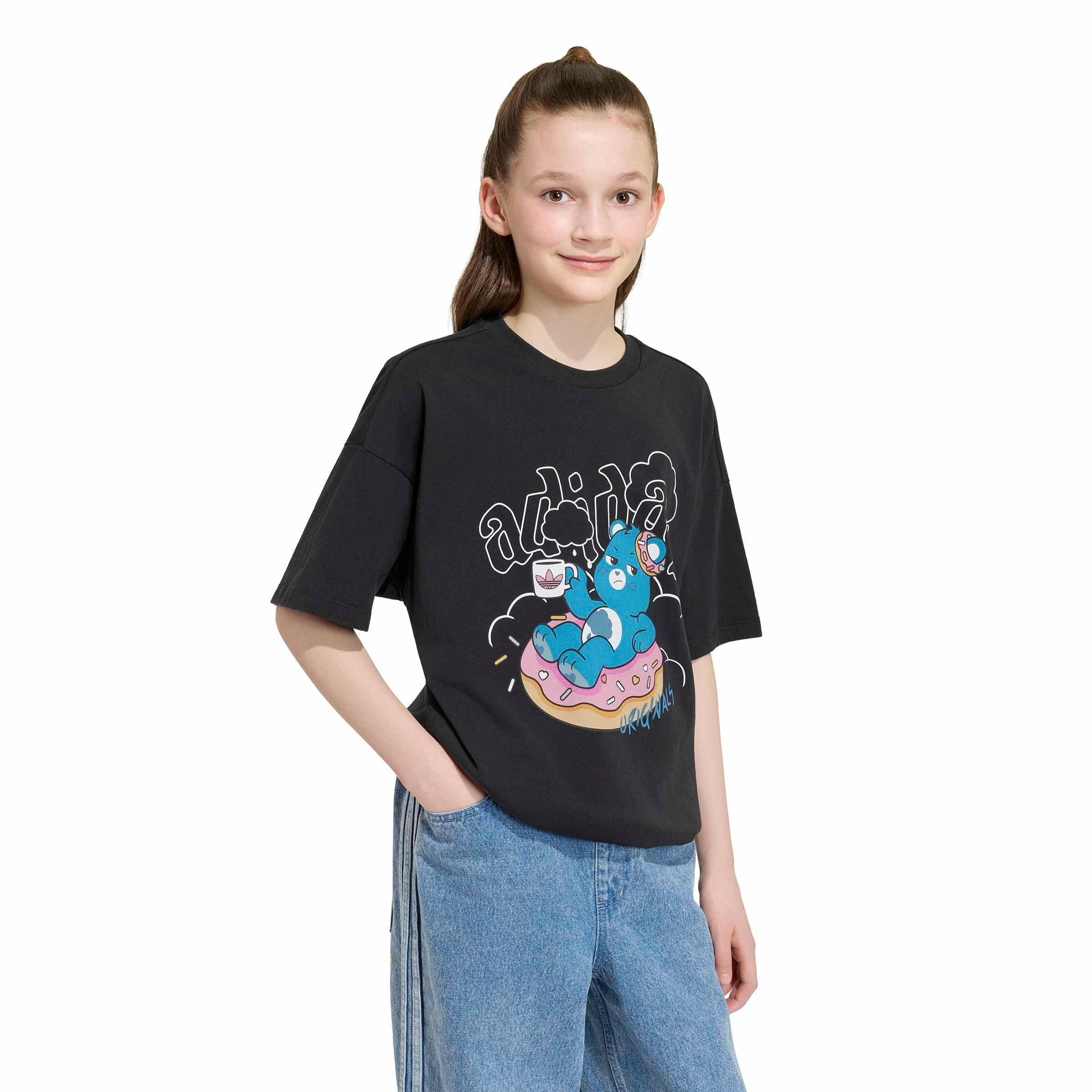 adidas Originals Big Girls' Care Bears Slim 3-Stripes Tee Shirt - Black - BLACK